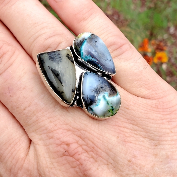 New Unique Multi Dendritic Opal 925 Silver Ring. - Picture 13 of 16